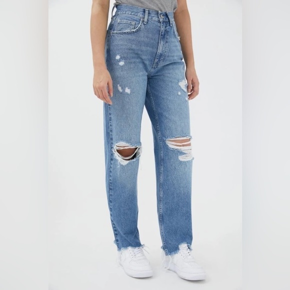 UO BDG High Rise Baggy Jeans 28 6 100% cotton distressed destroyed ripped frayed - Picture 1 of 13